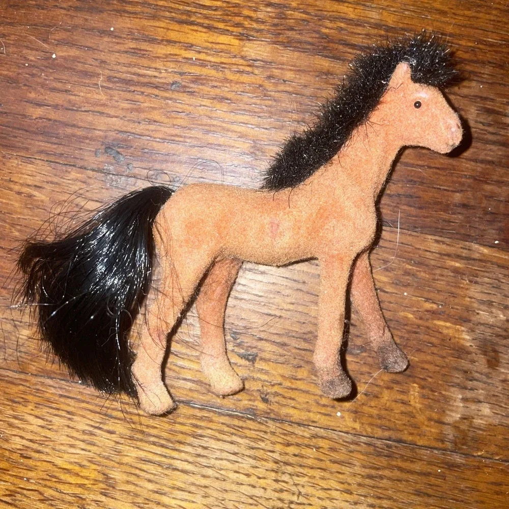 Vintage Lot 7 Toy Velvet Flocked Coated Horses‎ Ponies Figures 3